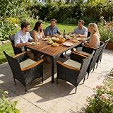 Panana 6 Seater Rattan Dining Set with Acacia Wood Top & Cushions view 2