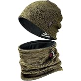 Winter Beanie Hat Scarf for Men Women Knit Thick Fleece Lined Warm Windproof Ski Skull Cap Neck Warmer Gaiter Face Scarf Set