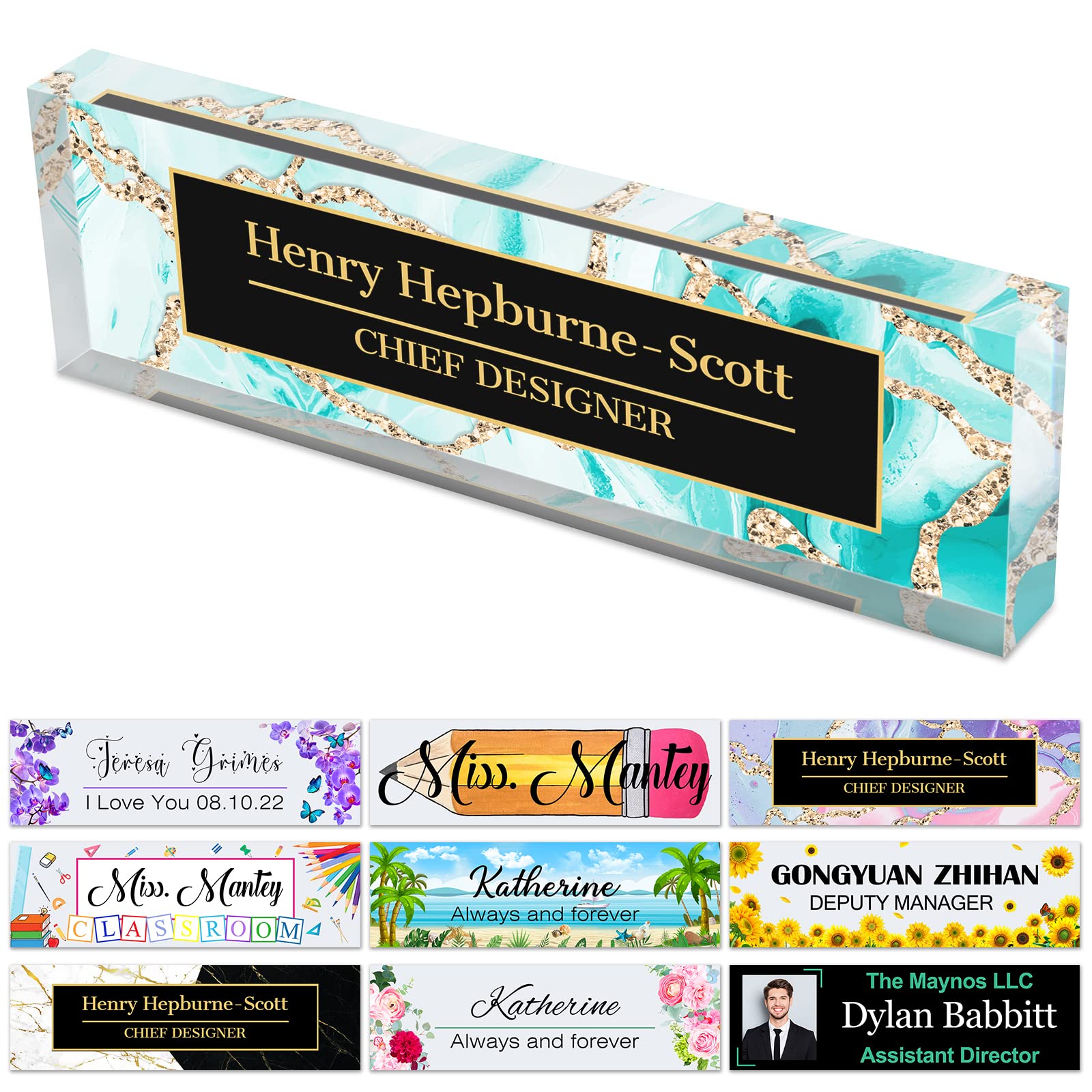 Office Desks Name Plate Personalized Custom Clear