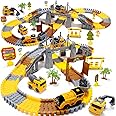 Construction Toys Race Track Set 178 PCS for Kids, Flexible Train Tracks with 1 Electric Train, Excavator,Cement Truck,Loadin
