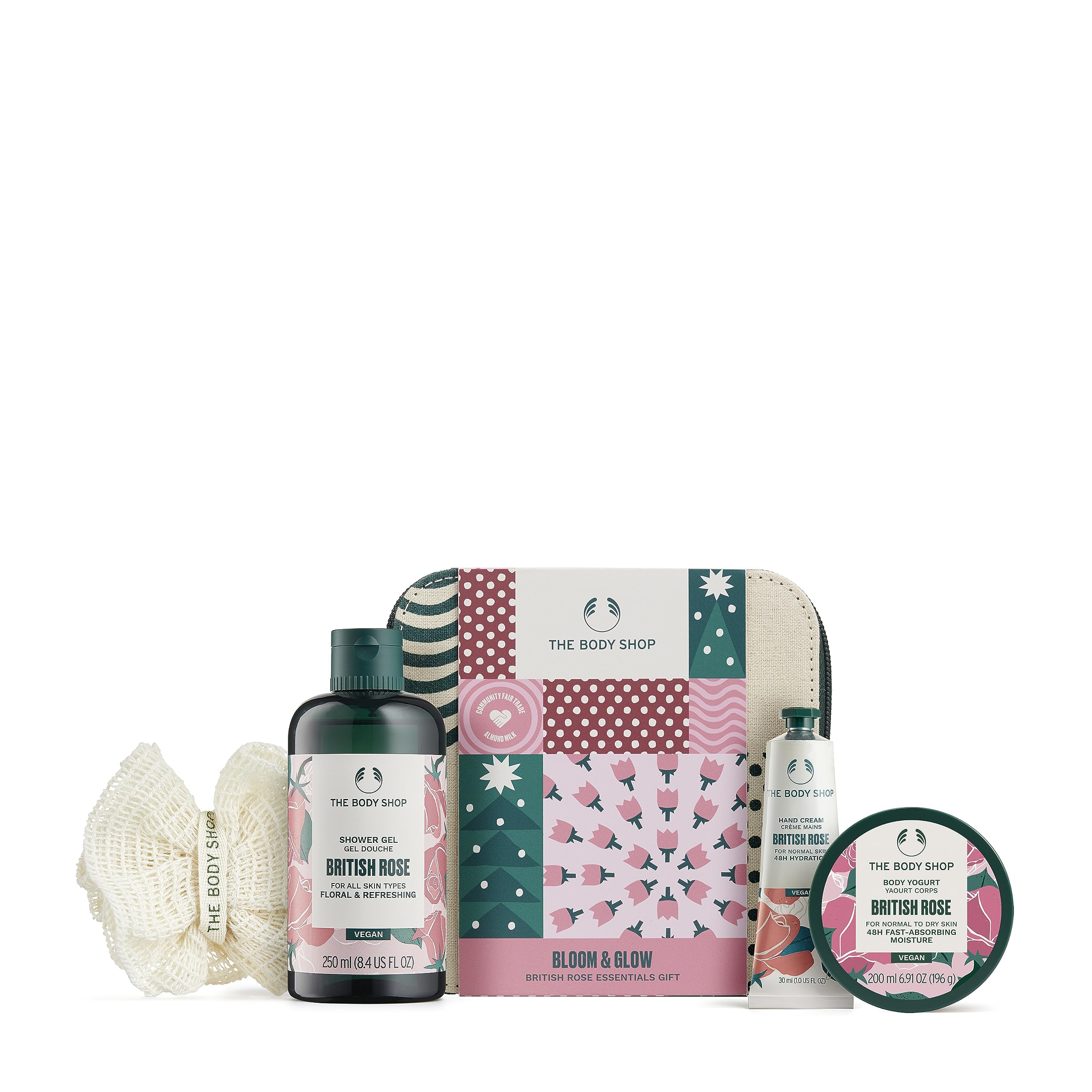 The Body Shop Bloom & Glow British Rose Essentials Body Care Holiday Gift Set, Vegan, 5-Piece Set