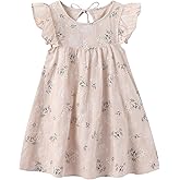 Ncycullo Toddler Girls Ruffle Sleeve Cotton Linen Dress Sleeveless Baby Girl Back Tie Dress Kid Casual Sundress