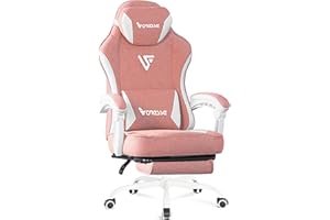 Vonesse Gaming Chair, Computer Chair Fabric with Pocket Spring Cushion, Office Chair with Footrest and Massage Lumbar Support, Reclining Gaming Chairs for Adults 250LBS (Pink)