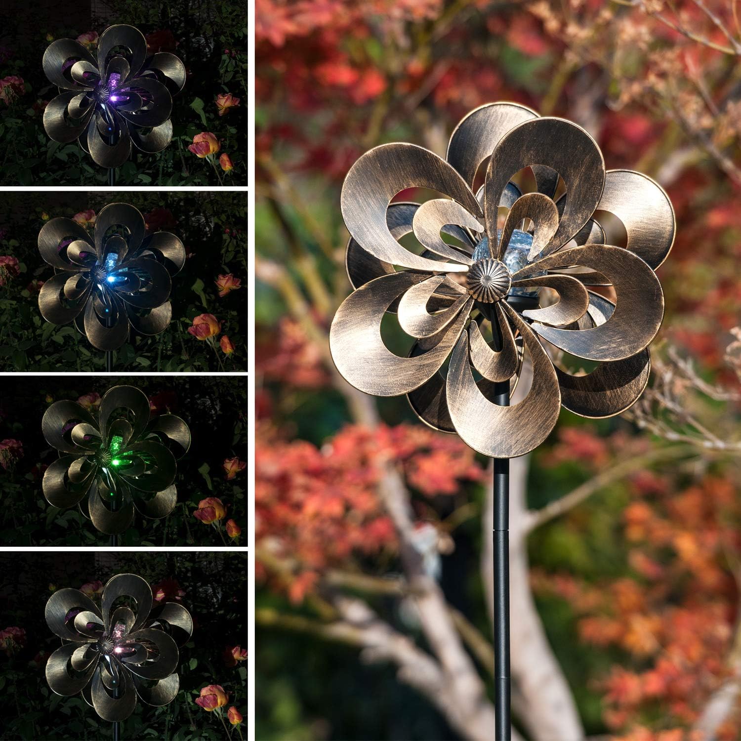 SteadyDoggie Solar Wind Spinner Magnolia Multi-Color Seasonal LED Lighting Solar Powered Glass Ball with Kinetic Wind Spinner Dual Direction for Patio Lawn & Garden : Garden & Outdoor