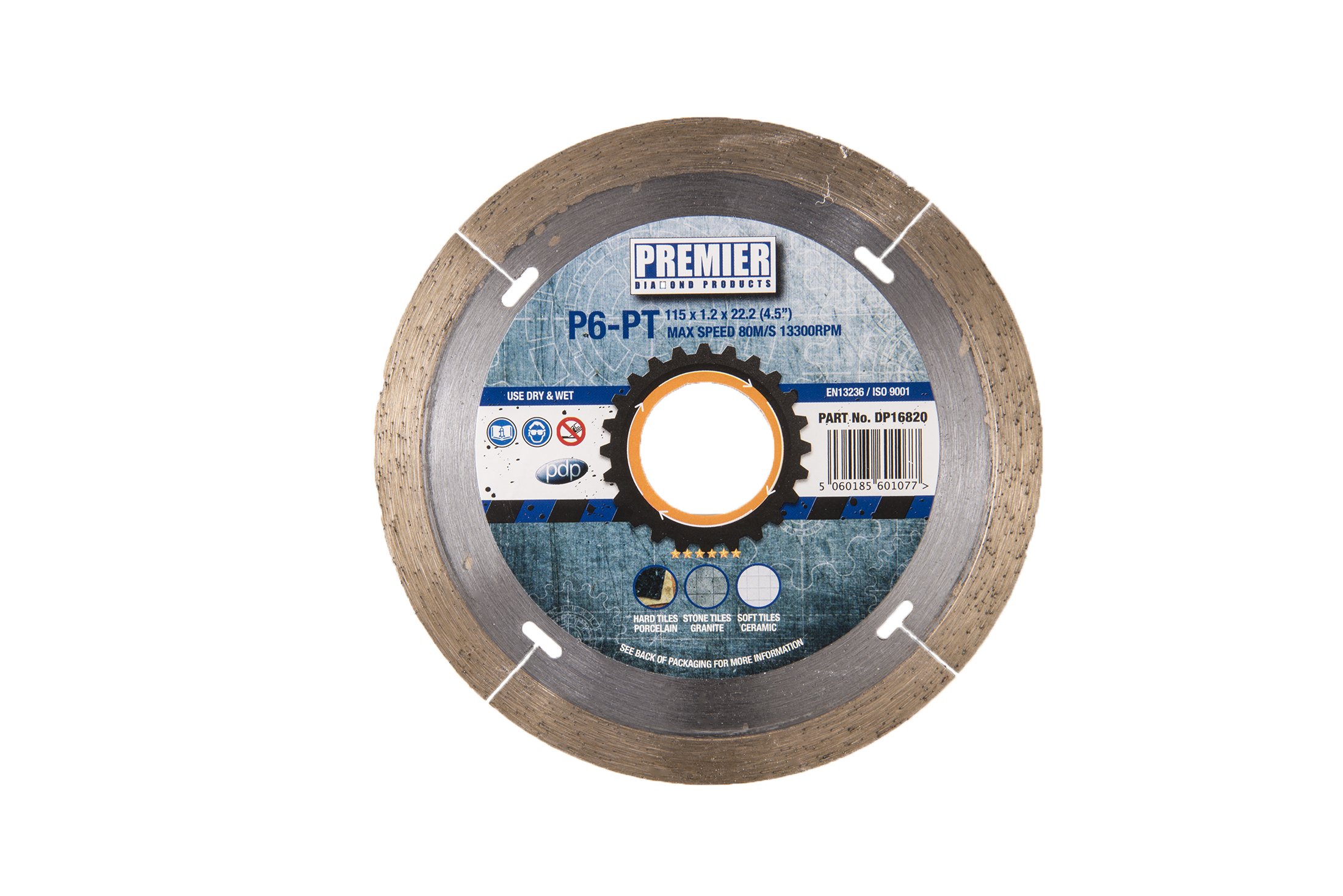 Premier Diamond DP16820 P6-PT Blade Continuous Rim for Porcelain and Hard Tiles, Silver/Brass, 115 x 22.2 mm
