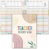 Fuyoooo Teacher Record Book 2026-2027 Grade Book Double Sided for Class | Spiral Bound Attendance Roster, Organizer for Student Records Tracking, Weekly Grid Layout, Beige Theme Design
