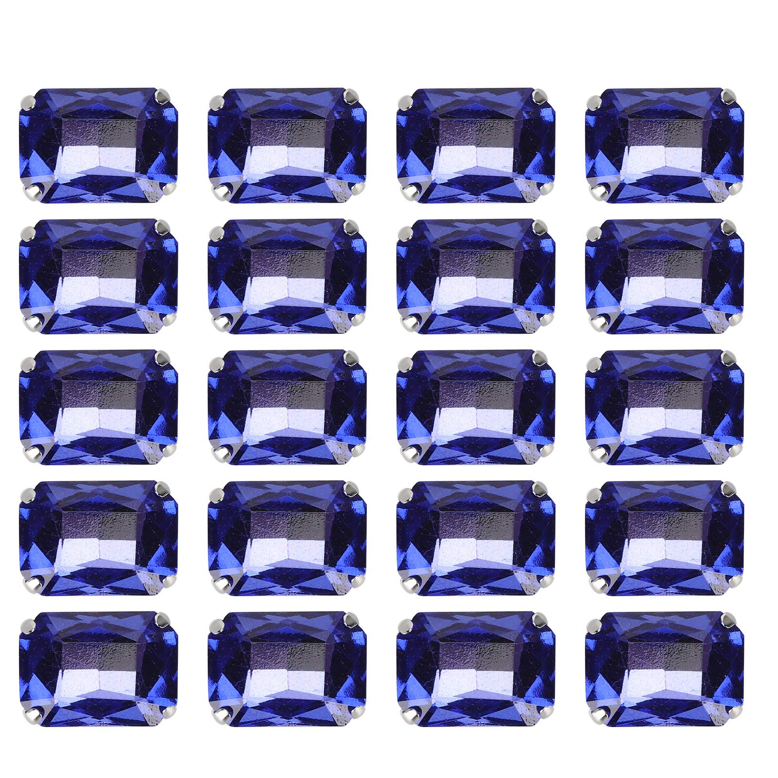 Fydun 20Pcs Rhinestone Crystal Buttons Sew On DIY Wedding Dress Retro Embellishments Crafts Clothes Shoes Bags Decoration(Royal Blue Rectangular Glass Claw)