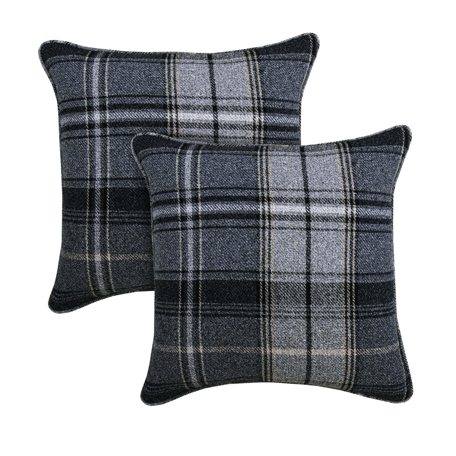 always4u Tartan Cushion Covers Check Pillows Chair Decoration Square Scotland Style 45x45 Classic and Durable For Sofas & Bedroom Set of 2 Black 18 * 18 Inches