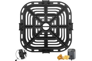 GCQ Air Fryer Grill Pan for COSORI Air Fryer Pro LE 5 Qt, Non-Stick 8.26’’×8.26’’Square Air Fryer Rack Replacement Parts Accessories Grill Plate Crisper Plate Tray with Rubber Bumpers, Dishwasher Safe