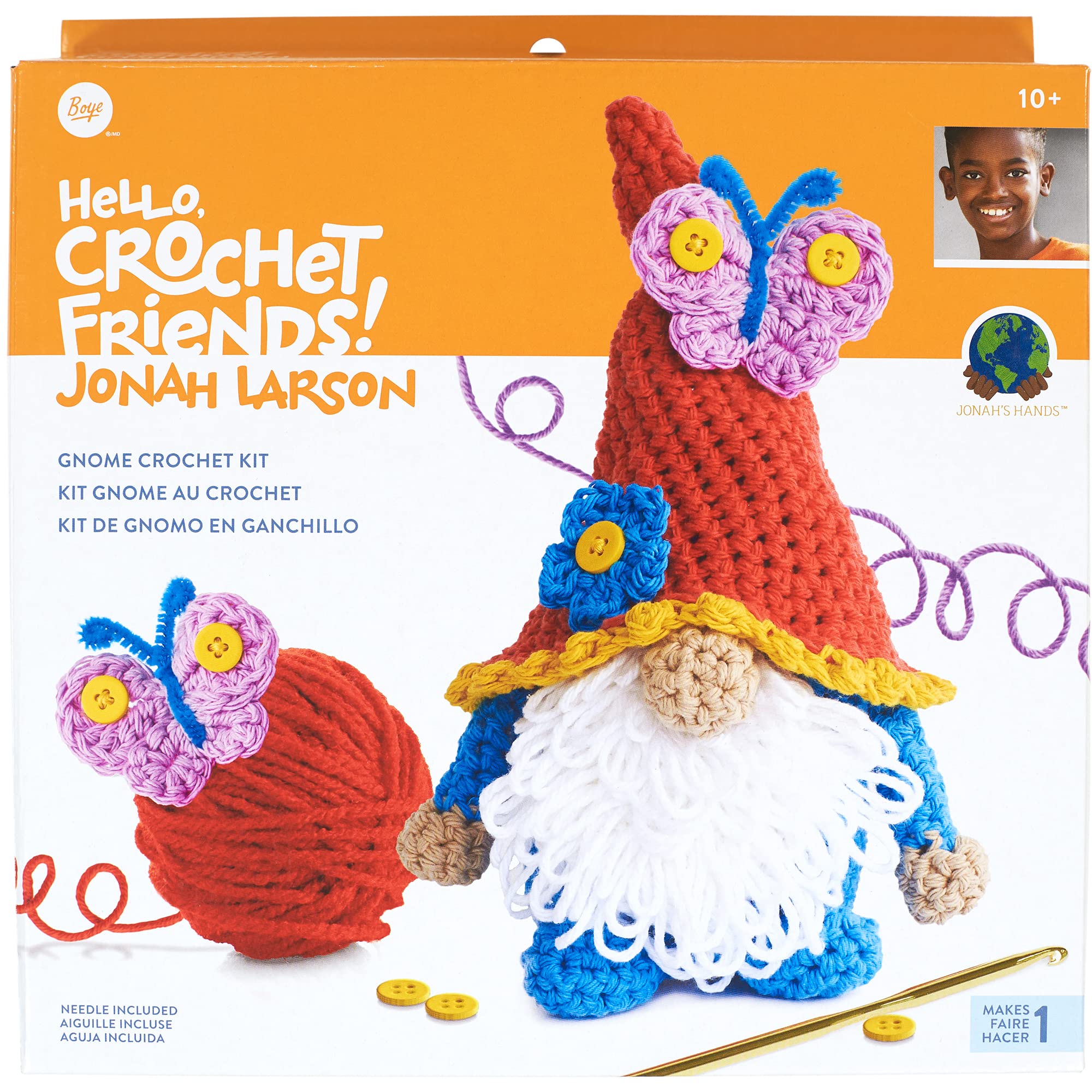 Boye Jonah's Hands Gnome Beginners Crochet Kit for Kids and Adults, Multicolour 12 Piece
