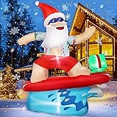 Wabolay Christmas Inflatable Santa Outdoor Decorations 6ft Giant Blow Up Hawaiian Surfing Santa Claus Yard Inflatables Tropical Beach Xmas Blowups Led Lights Decor for Holiday Outside Lawn Vacation