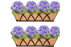 SMYAXUNW 2 Pack 24 Inch Window Sill Fence Planter Pots Black Metal Window Sill Planter with Coco Backing Wall Mounted Home Planter Hanging Basket