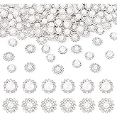 Sparkeads 200 Pcs Rhinestones for Bedazzling,Flower Alloy Glass Sew On Rhinestone,Crystals for Crafts,Flower Flatback Rhinestones with Plastic Pearl for Clothes Hats Bags Sewing Accessories,Silvery