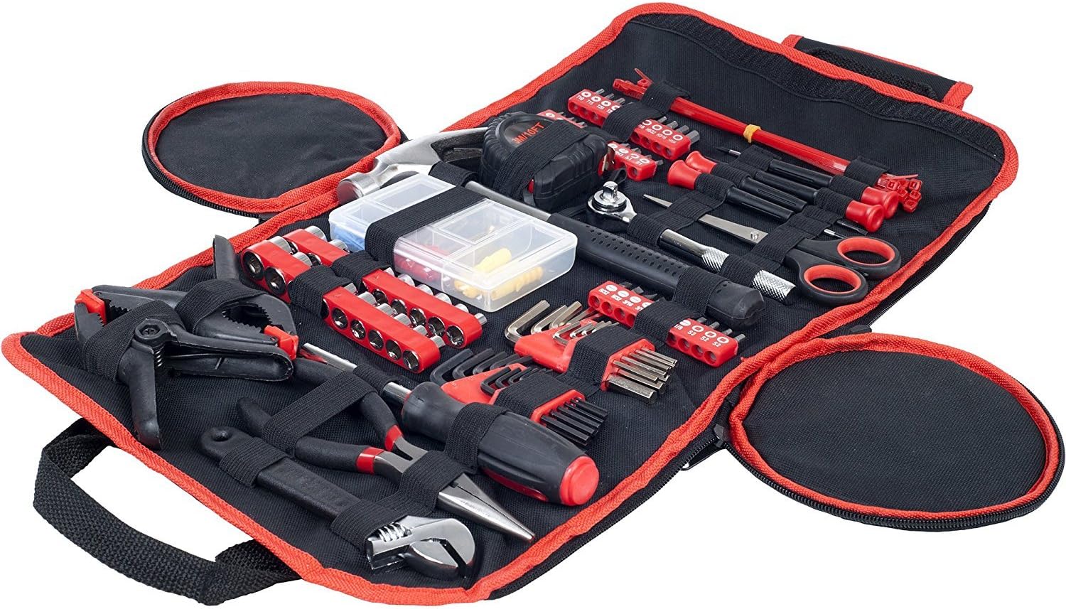 Household Hand Tools, 86 Piece Tool Set With Roll-Up Bag by RealWork, (Hammer, Wrench Set, Screwdriver Set, Pliers) - Great for the Home or Car