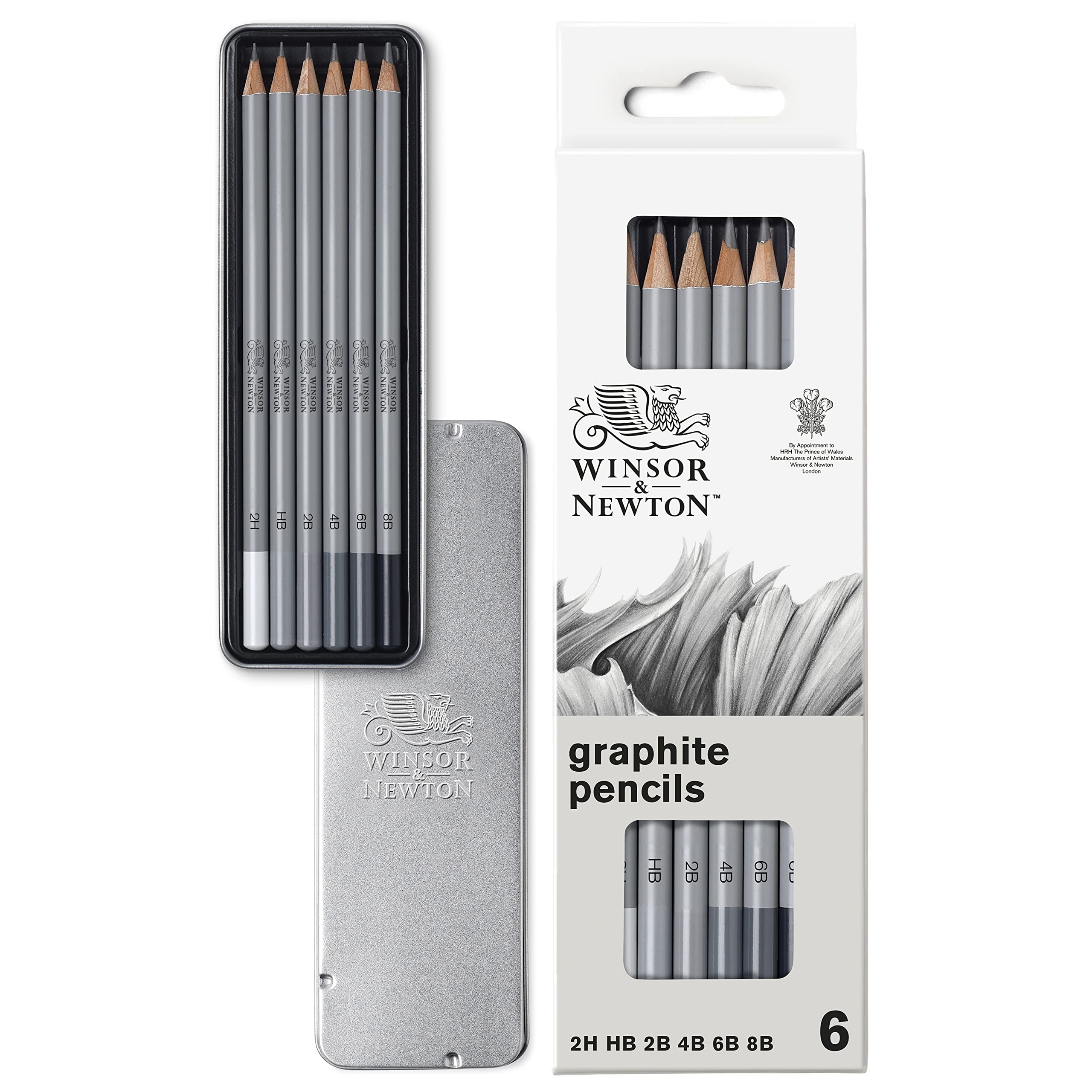 Winsor & Newton Studio Collection Soft Core, Set of 6 Graphite Pencils (8B - 2H), Professional Quality for Artists, for Sketching, Shading and Drawing