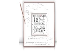 DOUBLESHOOT Framed Rose Gold Sweet 16 Birthday Decorations for Girl 12"X16" With Pen & Wall Hanger, 16th birthday decorations Party Favor Sign Poster, Guest Book Alternative, Great Sweet 16 Gifts for Girls