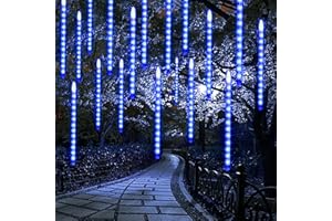 LJLNION 24 Tubes Meteor Shower Lights, Outdoor Icicles Christmas Lights, 12 Inch 3 x 288 LED Iciclelights Snow Falling Lights, Connectable Raindrop Lights, Xmas Wedding Party Tree Holiday Decor, Blue