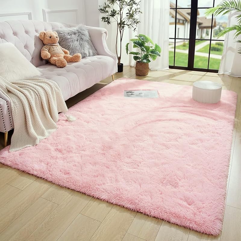 Aspire Homeware Pink Area Rug 80x150cm Non Slip Shaggy Fluffy Thick Pile
