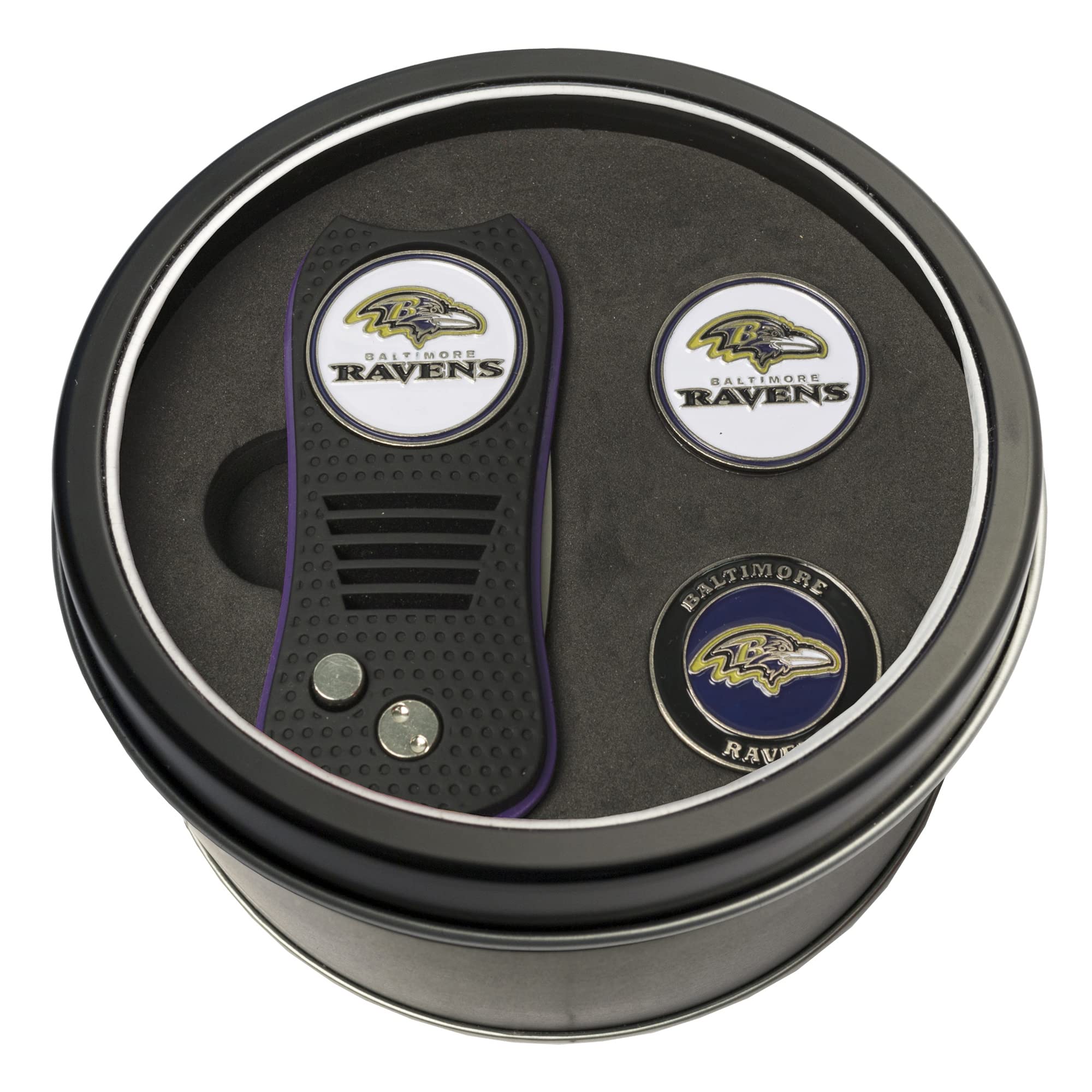 Team Golf NFL Baltimore Ravens Tin Gift Set with Switchfix Divot Tool and 2 Ball Markers