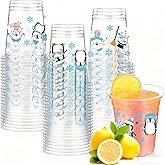 SYUCVQI 50 Pcs Christmas Snowman Plastic Cups Disposable Snowflake Party Cup Clear PET Drinking Cups for Xmas Winter Birthday Party Juice Beverage Drinkware Table Decor Supplies,12Oz Blue