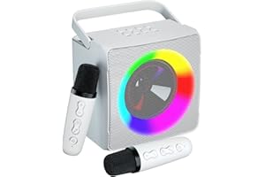 YLL Karaoke Machine with 2 Wireless Microphones, Portable for Adults & Kids, Bluetooth Speaker with Party Lights, Gifts ideas for Christmas Birthday Parties Wedding Metting Home-White