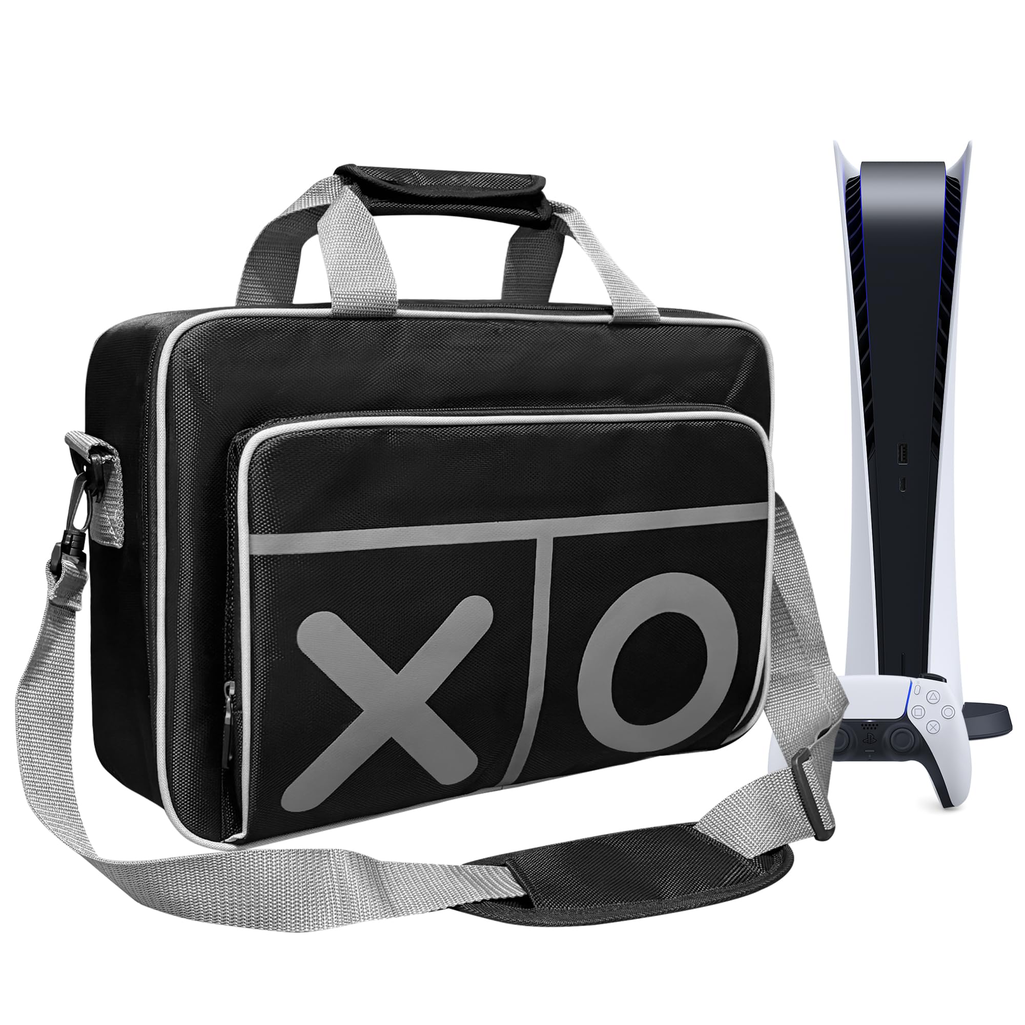 eLUUGIE Travel Carrying Case Multifunctional Travel Storage Bag Handbag/Shoulder Bag for PS5 System and Accessory/Xbox one (Black)