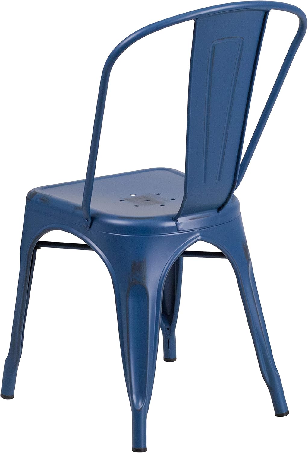 Flash Furniture Commercial Grade 4 Pack Distressed Antique Blue Metal Indoor-Outdoor Stackable Chair: Garden & Outdoor
