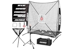 AOLIGEIJS 6'X6' Baseball Softball Practice Net with Batting Tee and Ball Caddy, Bonus Strike Zone Target and Bow Frame, for Hitting, Pitching, Catching