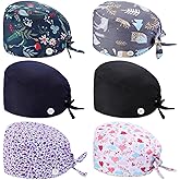 Geyoga 6 Pcs Bouffant Scrub Caps Working Surgical Cap Nurse Hats with Buttons and Sweatband Adjustable Tie Back Hat Women Men