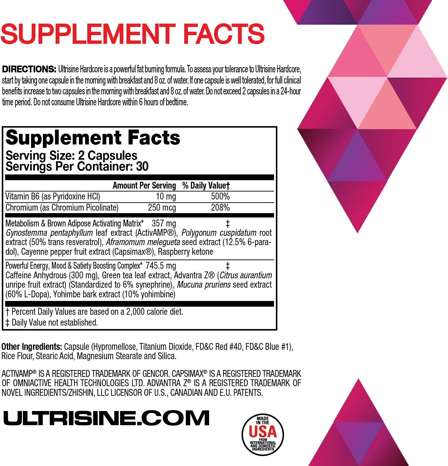 Mhp Ultrisine Hardcore Clinically Tested Fat Burner, Boosts Metabolism, Enhances Energy & Mood, Stimulates Thermogenic Weight Loss, 60Count: Health & Personal Care