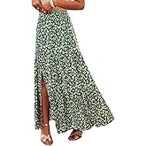 Happy Sailed Summer Skirts for Women Floral Print High Waist Flowy Split A Line Boho Maxi Skirt with Pockets