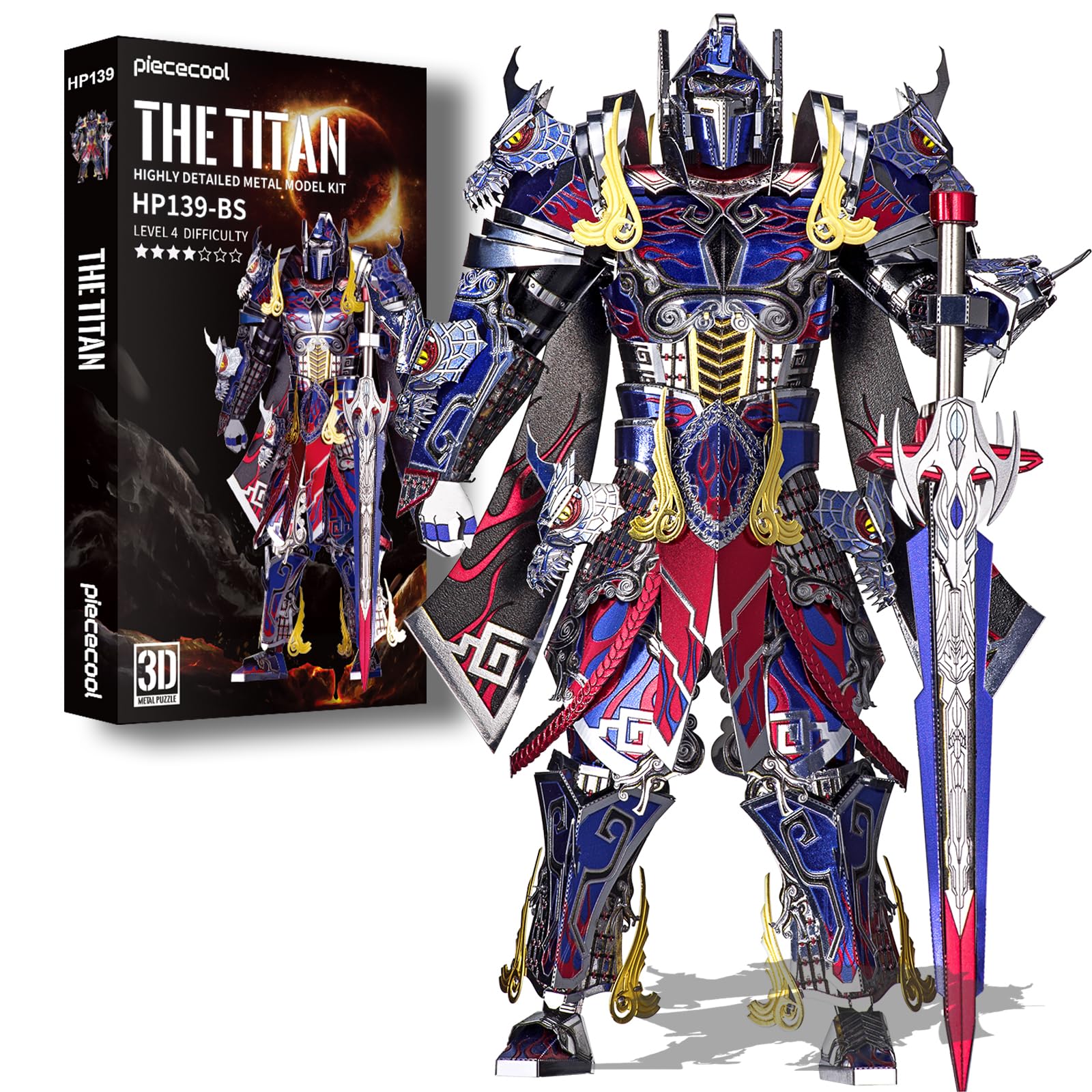 Piececool 3D Metal Puzzles Mecha Model Kits-The Titan Figure Model Building Blocks Kits for Adults, DIY Brain Teaser 3D Puzzle for Men Teen Students Hobbies Fidget Gifts -157 Pcs