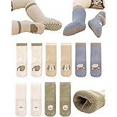 BEHELE Baby Non-skid Grip Socks Toddler Socks Warm Thick Anti Skid Slipper Crew Socks for Girls Boys Newborn Infant 5 Pairs