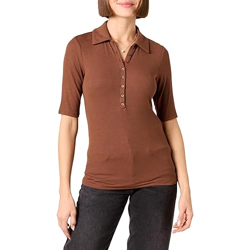 Amazon Essentials Women's Fine Rib Polo Shirt (Previously Daily Ritual), Chocolate, X-Large