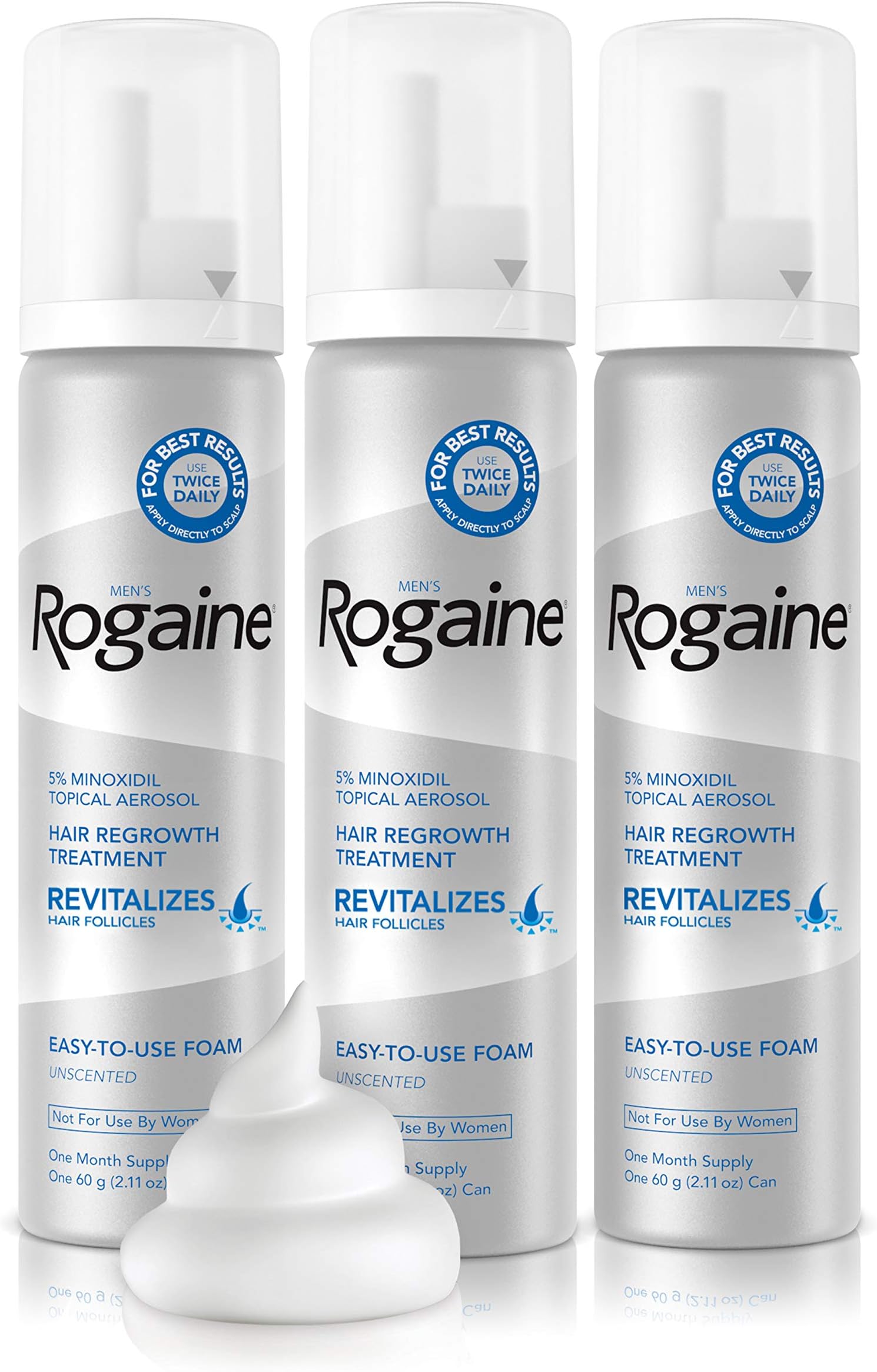Men's Rogaine 5% Minoxidil Foam for Hair Loss and Hair Regrowth, Topical Treatment for Thinning Hair, 3-Month Supply