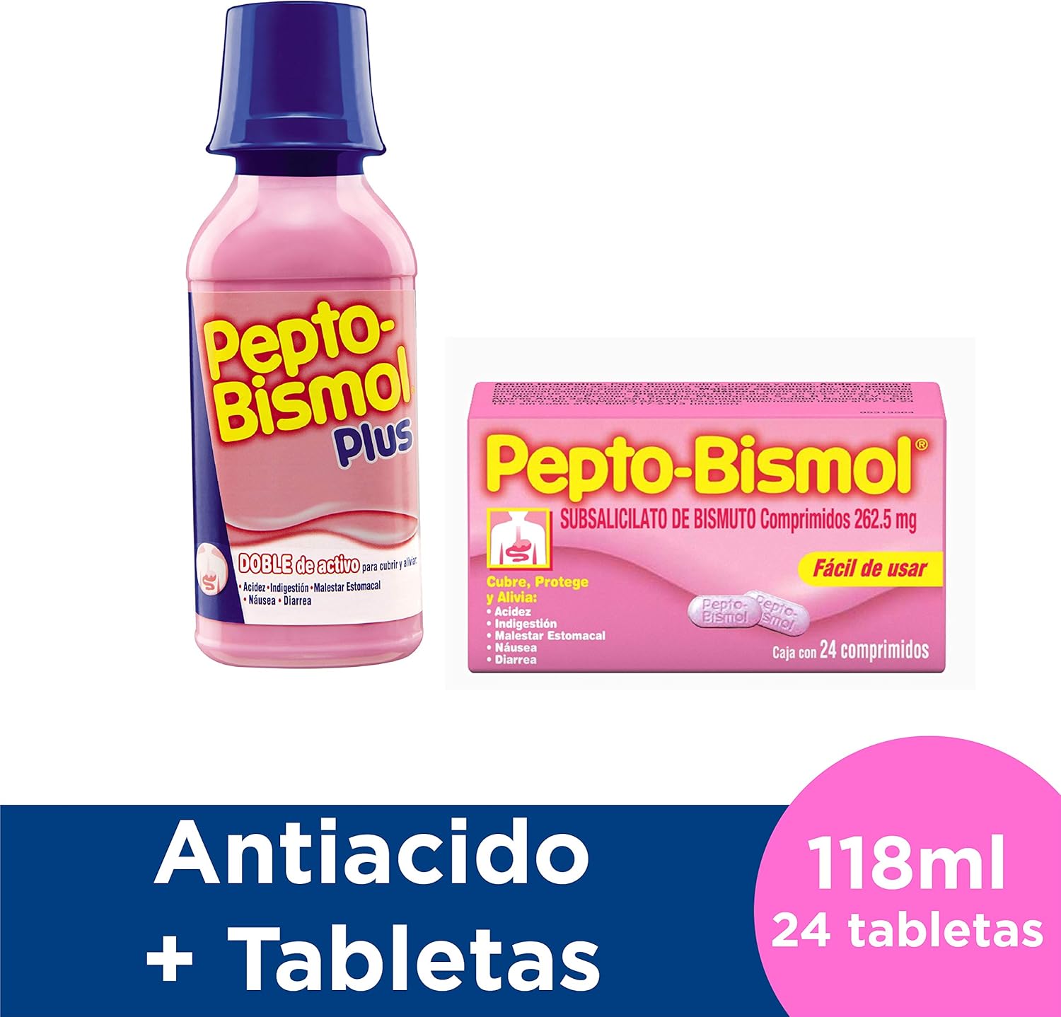 PeptoBismol Suspensión Plus de 118 ml + Pepto Bismo Comprimidos 24