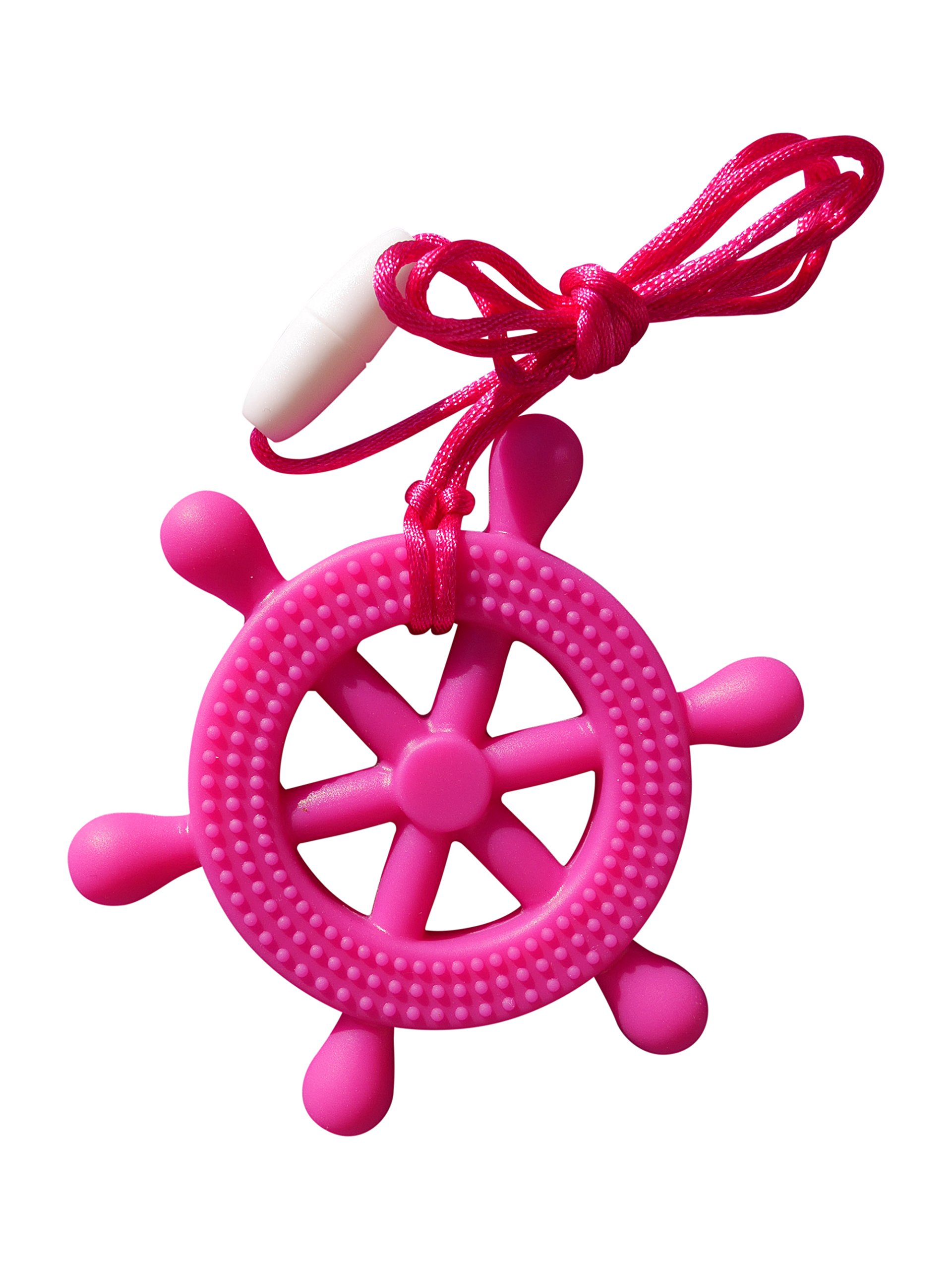 MilkMama Sea Helm Wheel Silicone Teether Soother Teething Sensory Chewy Chewelry BPA Free With Chord and Breakaway Clasp, 5 Colours (pink)
