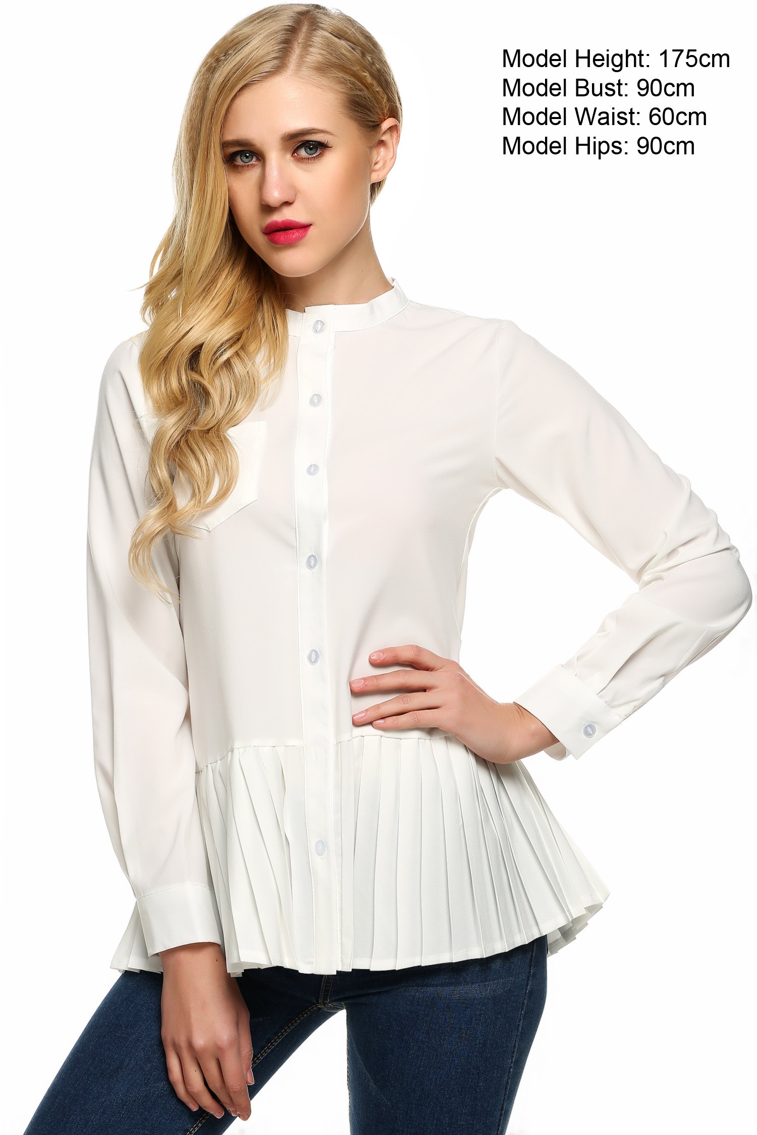 Pelertu Women\'s Ruffle Long Sleeve Asymmetrical Hem Collared Shirt Tops