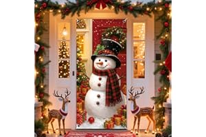REDWORD Christmas Door Cover, 79x35Inch Snowman Christmas Door Decorations Reusable Fabric Snowman Banner Backdrop Outdoor Sign for Xmas Front Doors Home Office Wall Doors Party Decorations ﻿
