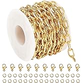 UMAOKANG 16.4 Feet Gold Plated Chain for Jewelry Making, Stainless Steel Cable Necklace Chains Bulk with Jump Rings and Lobster Clasps Jewelry Supplies