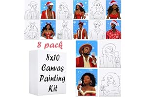VOCHIC 8 Pack Pre Drawn Canvas Painting Kits for Adults Sip and Paint Kit Pre Stretched Canvases Painting Party Supplies for Beginner Artists (Christmas Couple, 8 x 10 Inches)