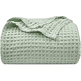 PHF Ultra Soft Waffle Weave Blanket King Size 104"x 90"- Washed Lightweight Breathable Cozy Woven Blanket for Bed - Aesthetic Decor for Couch Bedding Sofa Home Car - Sage Green/Mint Green