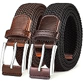 BULLIANT Belt for Men 2Pack,Mens Gift Stretch Braided Web Belt Elastic for Casual Golf Jeans,1 3/8"