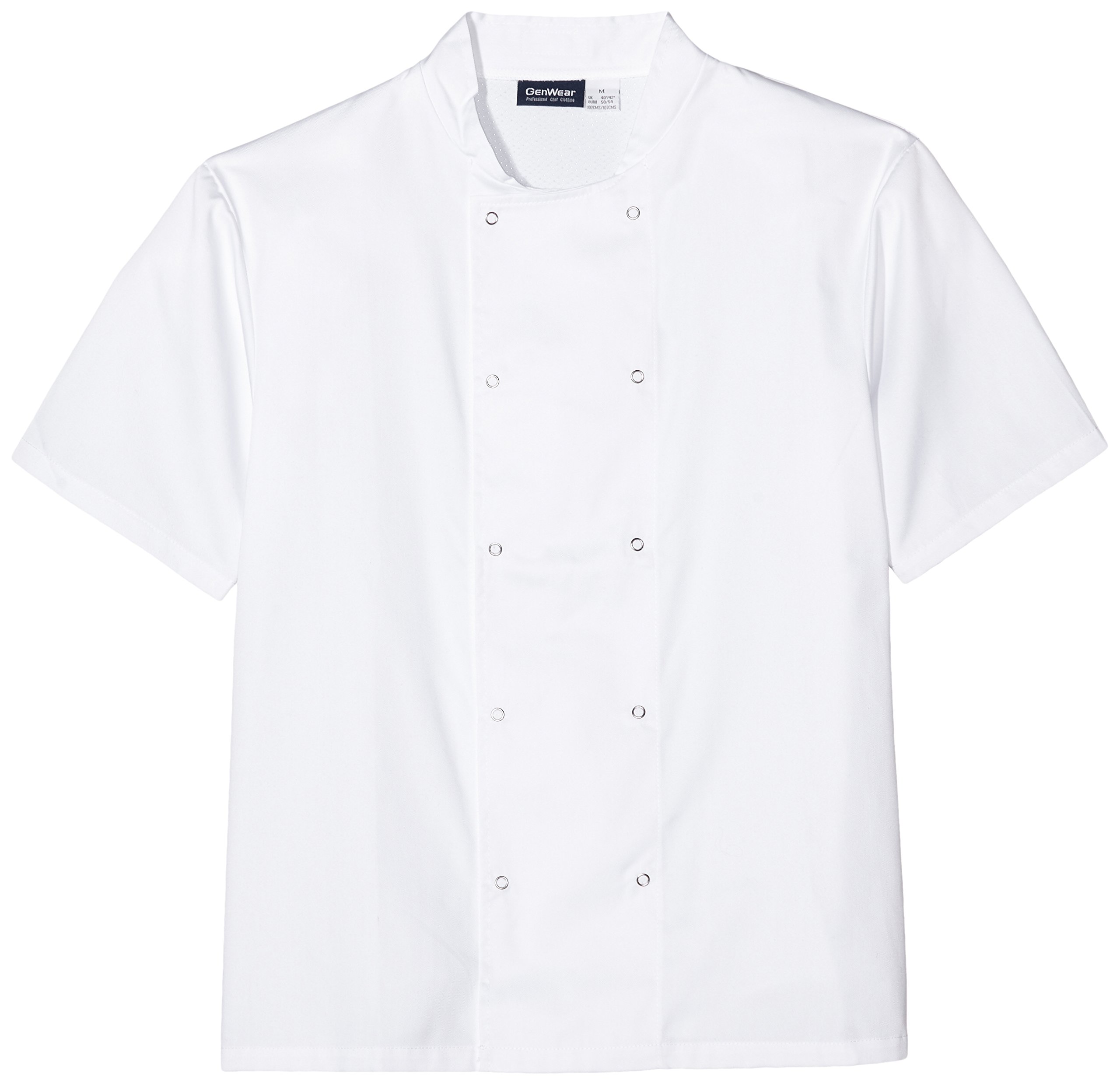 Genware NEV-NJ21-M Cool back Press Stud Jacket with Short Sleeve, Medium, White