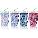 KJQJLY 4 Pack Iced Coffee Sleeve,reusable Neoprene Cup Sleeves Suitable For Beverage Sleeves For Hot And Cold Coffee Or Ice Drink Coffee cup sleeve for Starbucks coffee cup(Paisley,30-32 OZ)