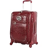 Kathy Van Zeeland Croco PVC Designer Luggage - Lightweight Expandable 20 Inch Carry on Suitcase for Women - Small Durable Bag with 4-Rolling Spinner Wheels (Burgundy)