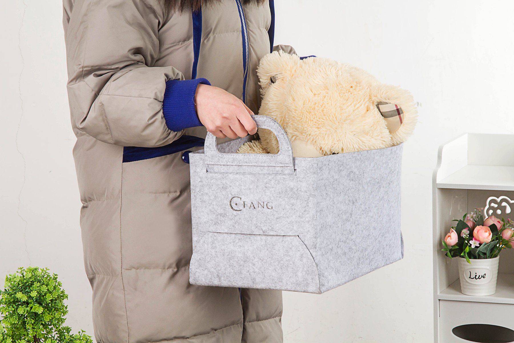 Collapsible Storage Bin Basket Organizing Box Closet Organizer with Handles for Office, Bedroom, Toys, Laundry(Grey)