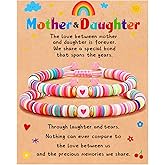 GLITTO Mom Daughter Gifts, 2ps Matching Beaded Heart Bracelets Jewelry for Mother Daughter/Mommy and Me/Mama Mini