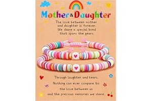 GLITTO Mom Daughter Gifts, 2ps Matching Beaded Heart Bracelets Jewelry for Mother Daughter/Mommy and Me/Mama Mini