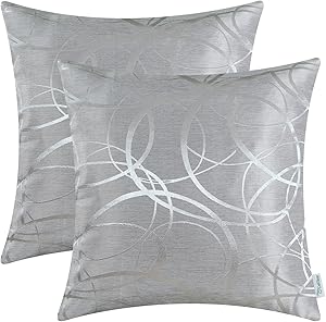 CaliTime Pack of 2 Cushion Covers Throw Pillow Cases Shells for Couch Sofa Home Decor Modern Shining & Dull Contrast Circles Rings Geometric 18 X 18 Inches Silver Gray